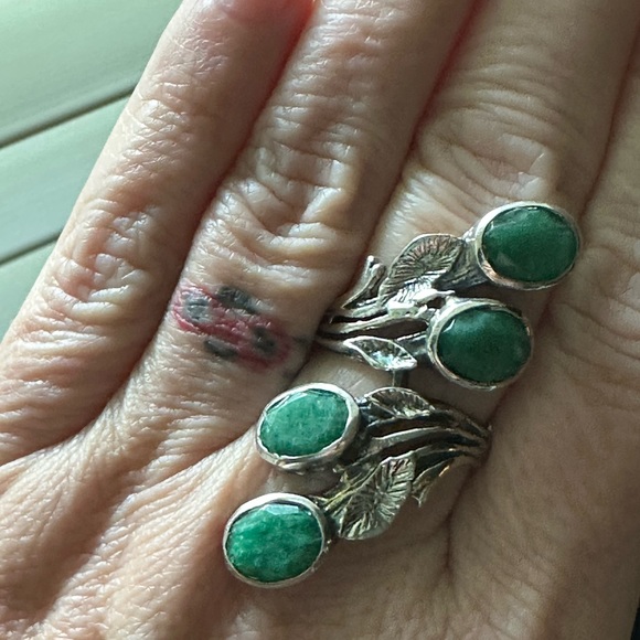 Green onyx in sterling silver climbing vine ring - Picture 1 of 6